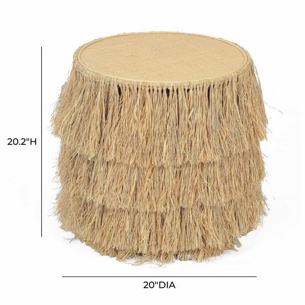 TOV Furniture Luau Natural Rattan Round End Table - Handcrafted Coastal Accent with Tassels, No Assembly Needed TOV-OC21040