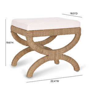 TOV Furniture Kappa Natural Seagrass Stool - Handcrafted Coastal Accent with Comfortable Upholstered Seat & Style TOV-OC21047