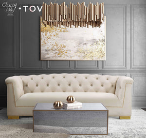 TOV Furniture Lana Mirrored Coffee Table - Antique Smokey Glass Top with Brass Trim for Modern Elegance in Living Rooms Medium TOV-OC3729
