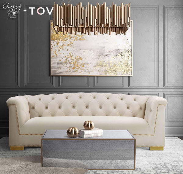 TOV Furniture Lana Mirrored Coffee Table - Antique Smokey Glass Top with Brass Trim for Modern Elegance in Living Rooms Medium TOV-OC3729