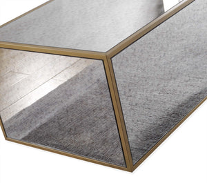 TOV Furniture Lana Mirrored Coffee Table - Antique Smokey Glass Top with Brass Trim for Modern Elegance in Living Rooms Medium TOV-OC3729