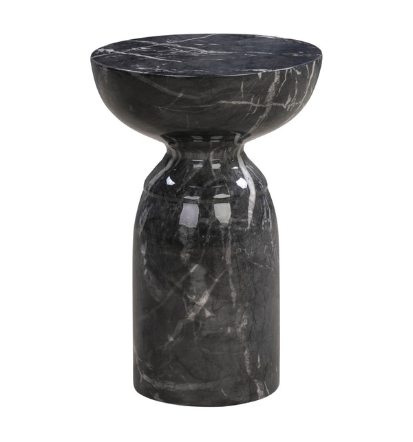 TOV Furniture Rue Faux Marble Round Side Table - Stylish Indoor/Outdoor Accent with Durable Concrete & Modern Design Black TOV-OC44040