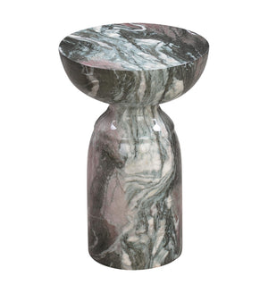 TOV Furniture Rue Faux Marble Round Side Table - Stylish Indoor/Outdoor Accent with Durable Concrete & Modern Design Grey TOV-OC44041
