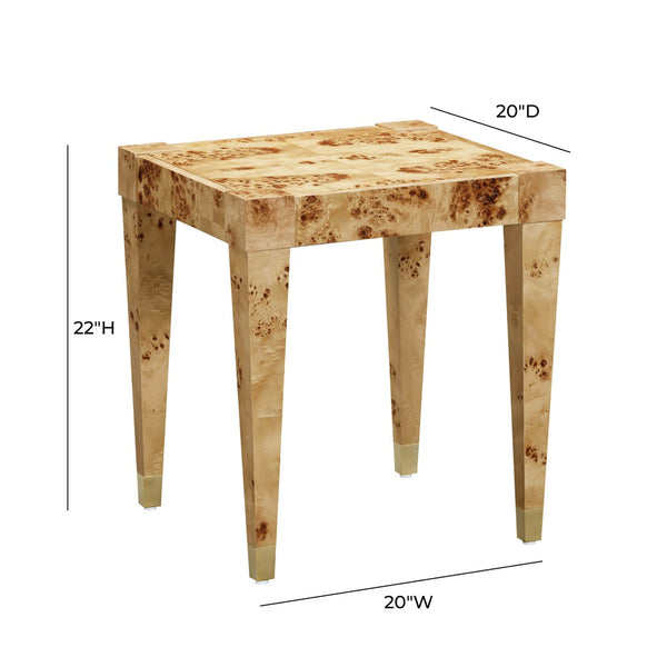 TOV Furniture Brandyss Burl End Table - Contemporary Side Table with Rustic Brass Accents for Modern Living Spaces Natural TOV-OC54191