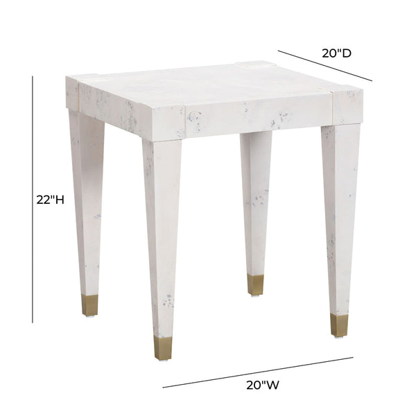 TOV Furniture Brandyss Burl End Table - Contemporary Side Table with Rustic Brass Accents for Modern Living Spaces White TOV-OC54192