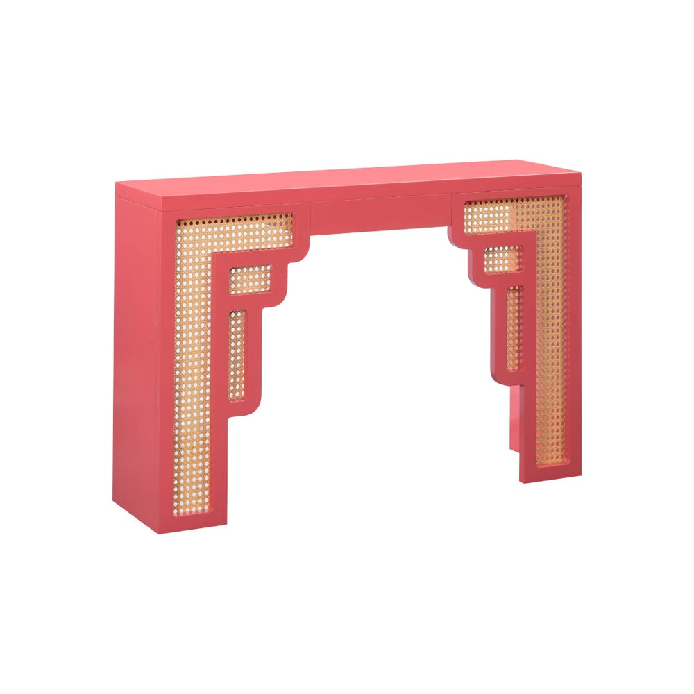 TOV Furniture Suzie 45" Rattan Console Table - Art Moderne Design with Chic Curves for Stylish Entryways and Living Spaces Pink TOV-OC54206