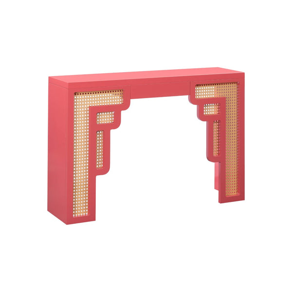 TOV Furniture Suzie 45" Rattan Console Table - Art Moderne Design with Chic Curves for Stylish Entryways and Living Spaces Pink TOV-OC54206