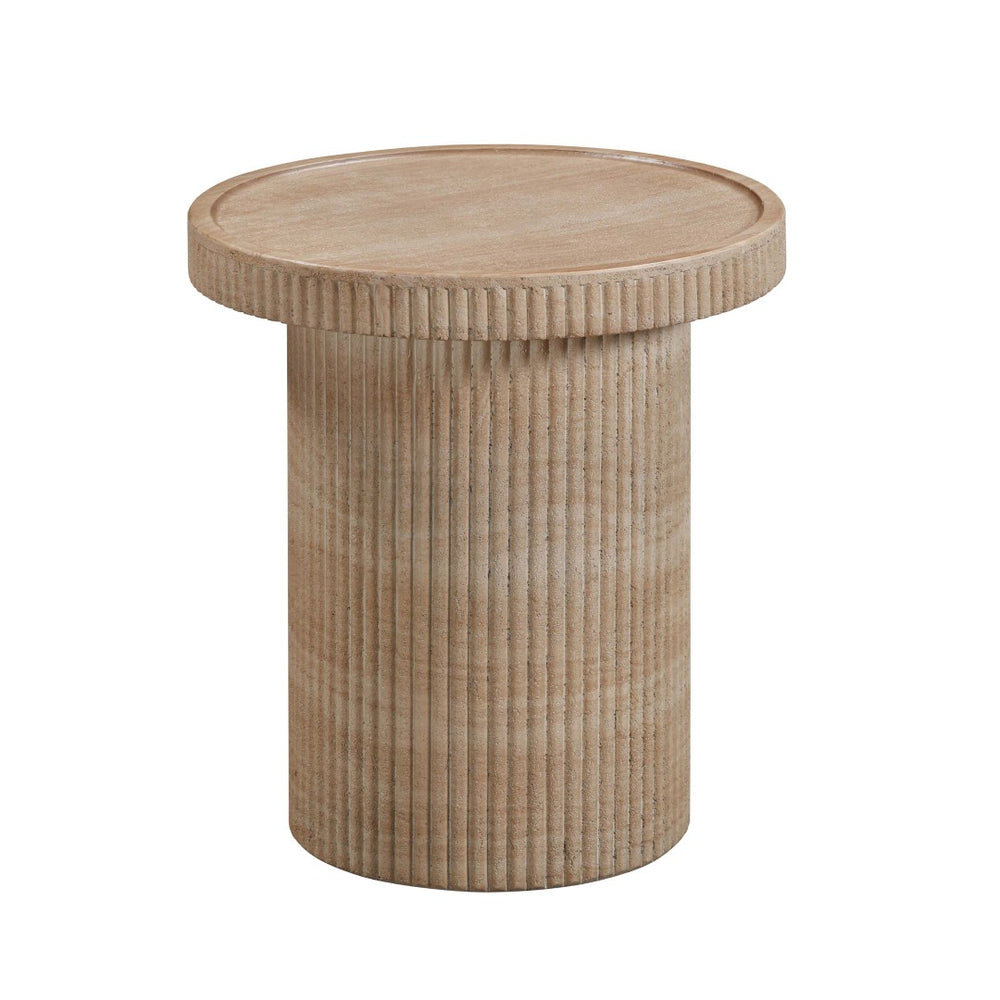 TOV Furniture Darcy Concrete Indoor/Outdoor Side Table - Artisan Craftsmanship with Fluted Design for Any Space Travertine TOV-OC54290