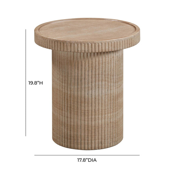 TOV Furniture Darcy Concrete Indoor/Outdoor Side Table - Artisan Craftsmanship with Fluted Design for Any Space Travertine TOV-OC54290