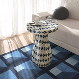 Halio Cream & Blue Checkered Shell Side Table TOV-OC54309 TOV Furniture