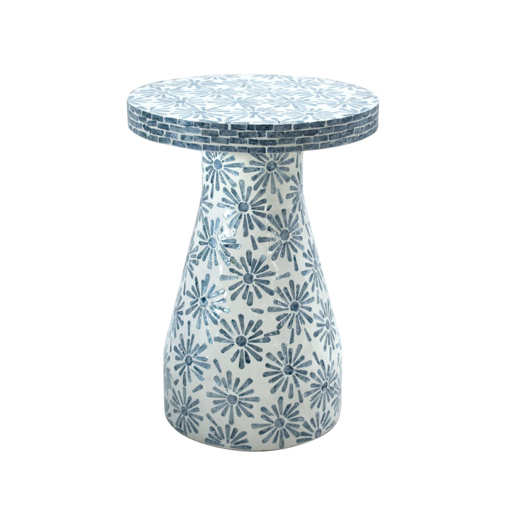 TOV Furniture Halio Shell Side Table - Artisan Seashell Inlay for Coastal Elegance in Every Room of Your Home Blue TOV-OC54310