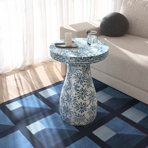 TOV Furniture Halio Shell Side Table - Artisan Seashell Inlay for Coastal Elegance in Every Room of Your Home Blue TOV-OC54310