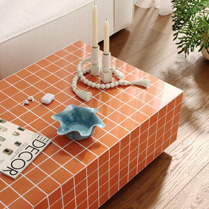 TOV Furniture Mixie Tile Coffee Table - Stylish 39" Indoor/Outdoor Centerpiece with Durable Concrete Design Orange TOV-OC54328