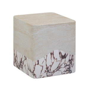 TOV Furniture Brut Concrete Side Table with Faux Travertine Top - Stylish Indoor/Outdoor Accent for Modern Spaces TOV-OC54357