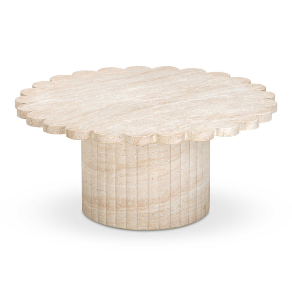TOV Furniture Blossom 36" Round Coffee Table with Elegant Washed Faux Travertine Finish for Indoor/Outdoor Use TOV-OC54375