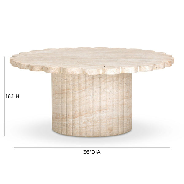 TOV Furniture Blossom 36" Round Coffee Table with Elegant Washed Faux Travertine Finish for Indoor/Outdoor Use TOV-OC54375