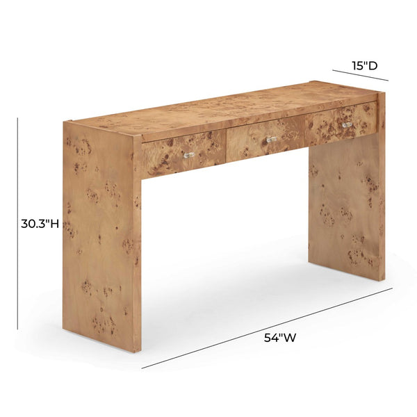 TOV Furniture Brandyss 54" Contemporary Burl Console Table with Ample Storage and Elegant Craftsmanship for Any Space Honey TOV-OC54390