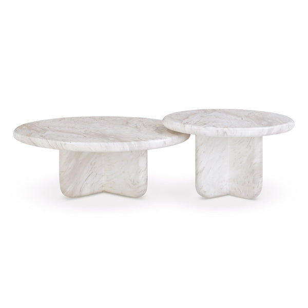 TOV Furniture Juju Modern 2-Piece Faux Marble Nesting Coffee Table Set for Stylish Indoor/Outdoor Living Spaces TOV-OC54400-OC54401