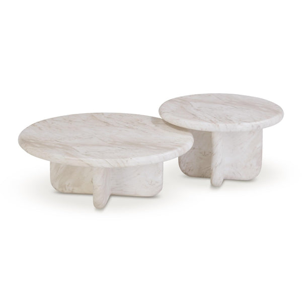 TOV Furniture Juju Modern 2-Piece Faux Marble Nesting Coffee Table Set for Stylish Indoor/Outdoor Living Spaces TOV-OC54400-OC54401