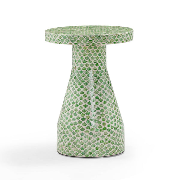 TOV Furniture Halio Shell Side Table - Artisan Seashell Inlay for Coastal Elegance in Every Room of Your Home Green TOV-OC54402