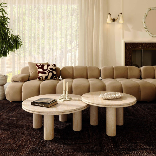 TOV Furniture Amora 2-Piece Nesting Accent Tables - Stylish Faux Travertine Design for Indoor & Outdoor Use TOV-OC54411-OC54412