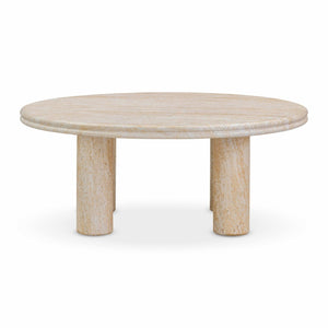 TOV Furniture Amora Faux Travertine Round Accent Table – Stylish Indoor/Outdoor Design with Sculptural Appeal 32" TOV-OC54412