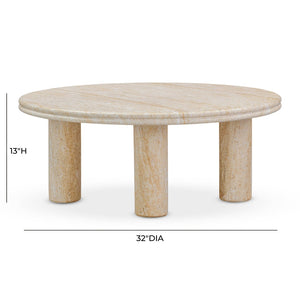 TOV Furniture Amora Faux Travertine Round Accent Table – Stylish Indoor/Outdoor Design with Sculptural Appeal 32" TOV-OC54412