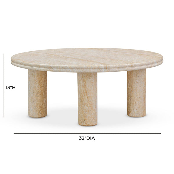 TOV Furniture Amora Faux Travertine Round Accent Table – Stylish Indoor/Outdoor Design with Sculptural Appeal 32" TOV-OC54412