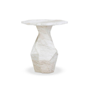 TOV Furniture Esme Faux Marble Round Side Table - Stylish Indoor/Outdoor Accent with Chiseled Concrete Design TOV-OC54415