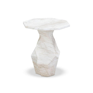 TOV Furniture Esme Faux Marble Round Side Table - Stylish Indoor/Outdoor Accent with Chiseled Concrete Design TOV-OC54415