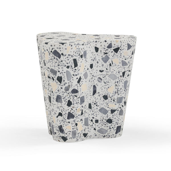 TOV Furniture Slab Sculptural Faux Terrazzo Side Table for Indoor and Outdoor Spaces – Durable Concrete Design Black and White TOV-OC54435