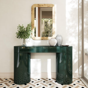 TOV Furniture Mira High Gloss Console Table - Chic Retro Design with Soft-Close Drawers for Stylish Storage Solutions Green TOV-OC54441
