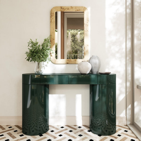 TOV Furniture Mira High Gloss Console Table - Chic Retro Design with Soft-Close Drawers for Stylish Storage Solutions Green TOV-OC54441