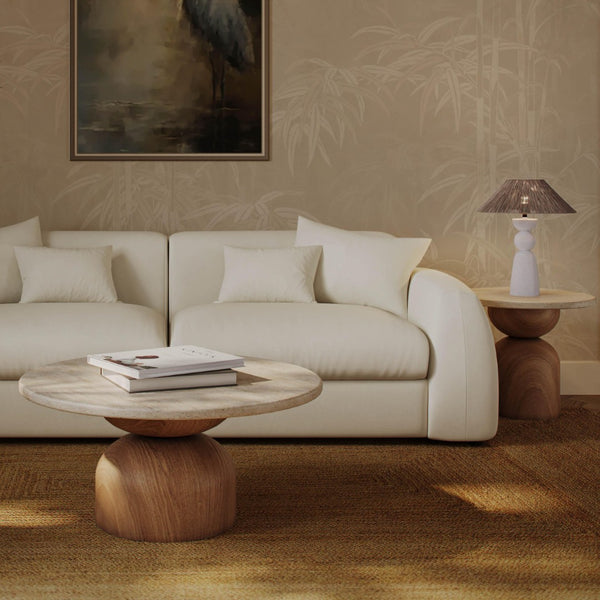 TOV Furniture Cynthia 36" Faux Travertine Concrete Coffee Table – Stylish Indoor/Outdoor Centerpiece for Any Space TOV-OC54484