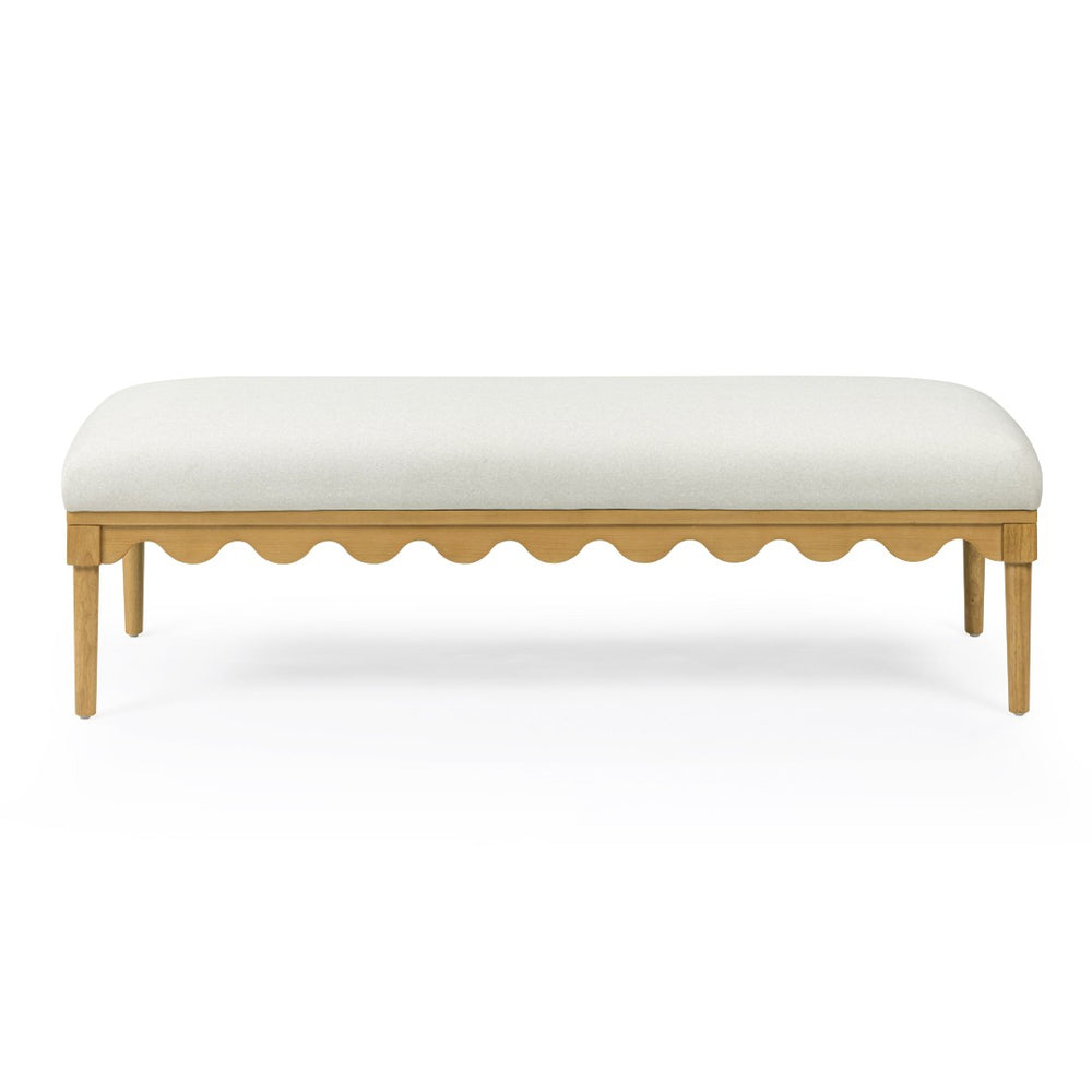 TOV Furniture Oodle Plush Vegan Mohair Bench with Sculptural Wood Frame for Stylish and Comfortable Seating Cream TOV-OC54542