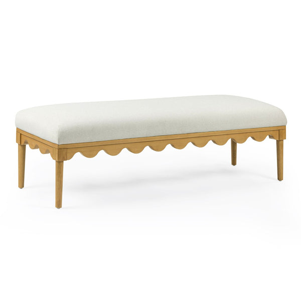 TOV Furniture Oodle Plush Vegan Mohair Bench with Sculptural Wood Frame for Stylish and Comfortable Seating Cream TOV-OC54542