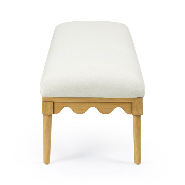 TOV Furniture Oodle Plush Vegan Mohair Bench with Sculptural Wood Frame for Stylish and Comfortable Seating Cream TOV-OC54542