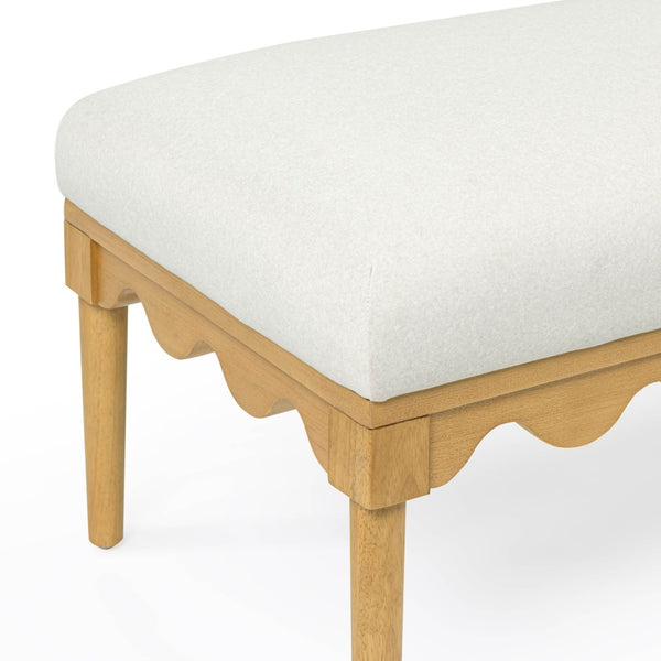 TOV Furniture Oodle Plush Vegan Mohair Bench with Sculptural Wood Frame for Stylish and Comfortable Seating Cream TOV-OC54542