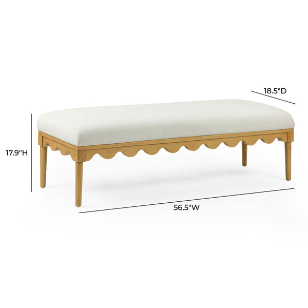 TOV Furniture Oodle Plush Vegan Mohair Bench with Sculptural Wood Frame for Stylish and Comfortable Seating Cream TOV-OC54542