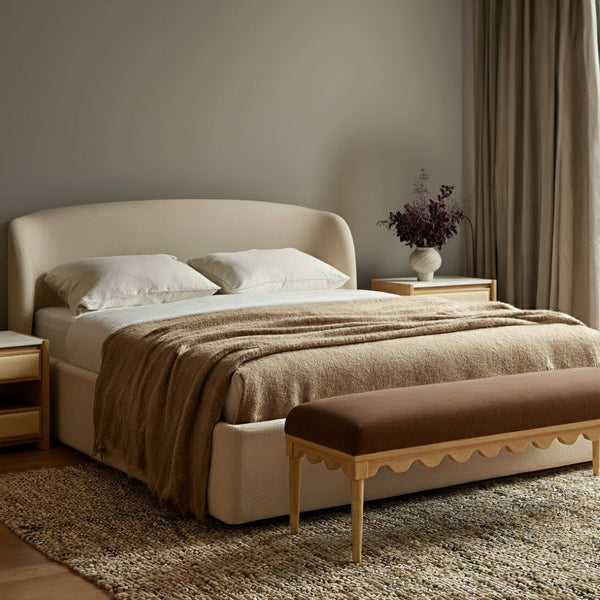 TOV Furniture Oodle Plush Vegan Mohair Bench with Sculptural Wood Frame for Stylish and Comfortable Seating Bronze TOV-OC54543