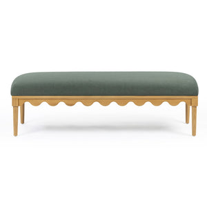 TOV Furniture Oodle Plush Vegan Mohair Bench with Sculptural Wood Frame for Stylish and Comfortable Seating Green TOV-OC54544