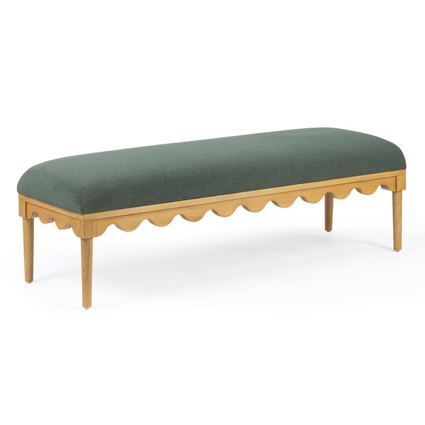 TOV Furniture Oodle Plush Vegan Mohair Bench with Sculptural Wood Frame for Stylish and Comfortable Seating Green TOV-OC54544