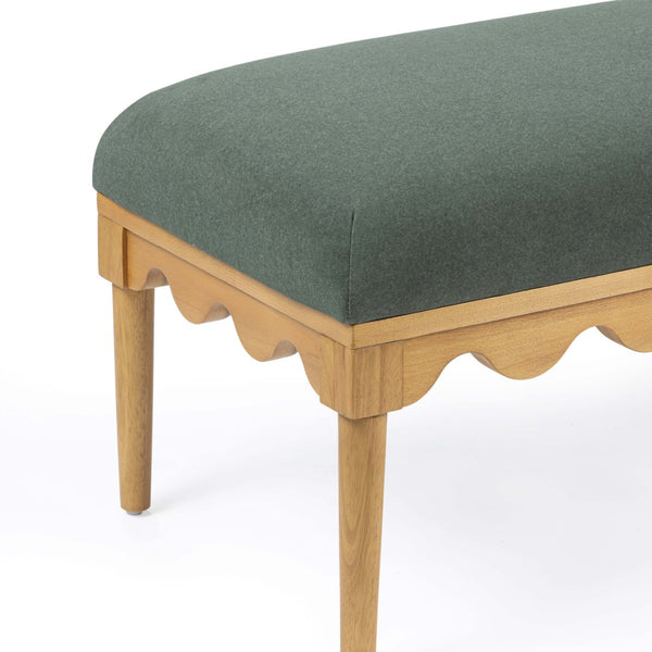 TOV Furniture Oodle Plush Vegan Mohair Bench with Sculptural Wood Frame for Stylish and Comfortable Seating Green TOV-OC54544