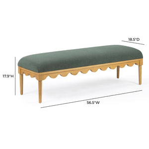 TOV Furniture Oodle Plush Vegan Mohair Bench with Sculptural Wood Frame for Stylish and Comfortable Seating Green TOV-OC54544