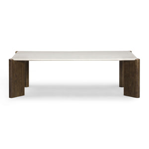 TOV Furniture Restis 52" Cream Quartz Coffee Table - Durable, Elegant Design with Solid Oak Legs for Stylish Living TOV-OC54581