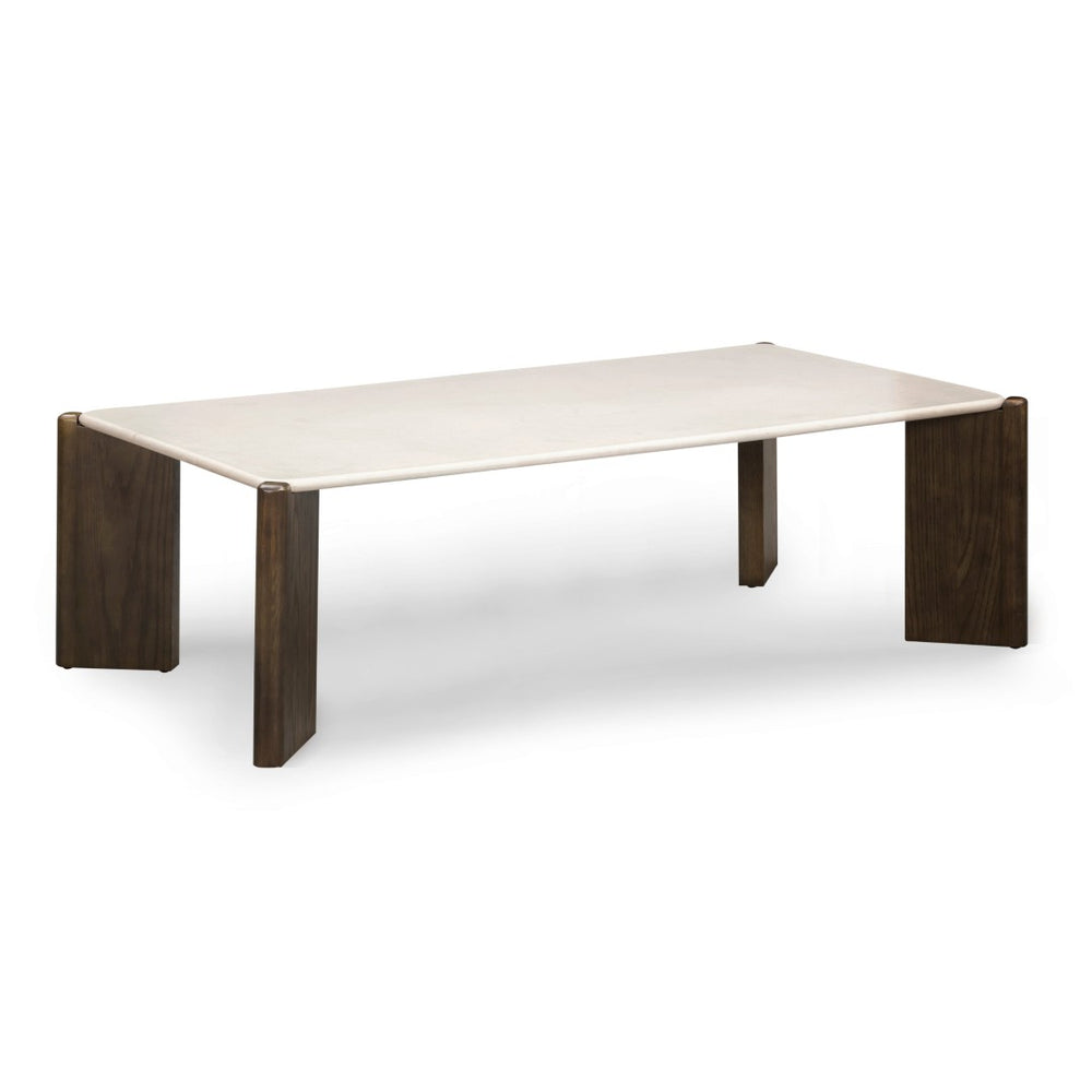 TOV Furniture Restis 52" Cream Quartz Coffee Table - Durable, Elegant Design with Solid Oak Legs for Stylish Living TOV-OC54581