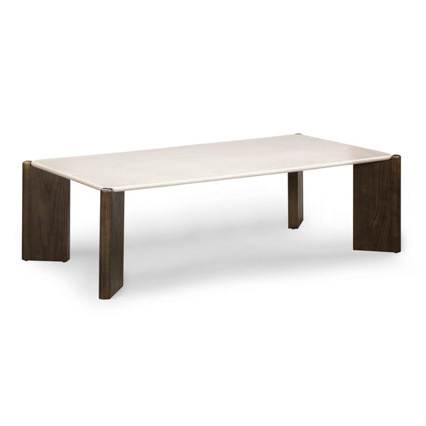 TOV Furniture Restis 52" Cream Quartz Coffee Table - Durable, Elegant Design with Solid Oak Legs for Stylish Living TOV-OC54581