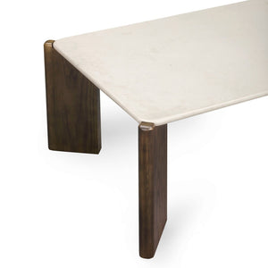 TOV Furniture Restis 52" Cream Quartz Coffee Table - Durable, Elegant Design with Solid Oak Legs for Stylish Living TOV-OC54581