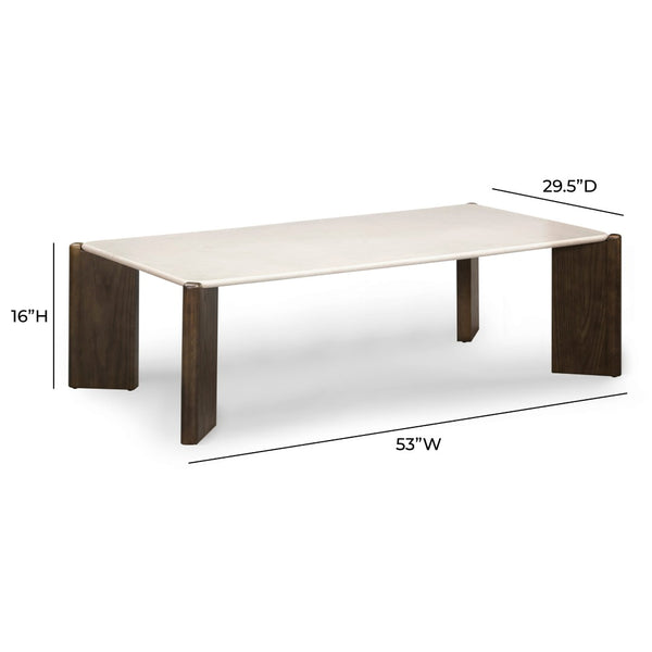 TOV Furniture Restis 52" Cream Quartz Coffee Table - Durable, Elegant Design with Solid Oak Legs for Stylish Living TOV-OC54581