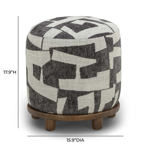 TOV Furniture Bisou Jacquard Ottoman - Versatile Footrest & Extra Seat with Soft Texture for Modern Living Spaces Black TOV-OC54615